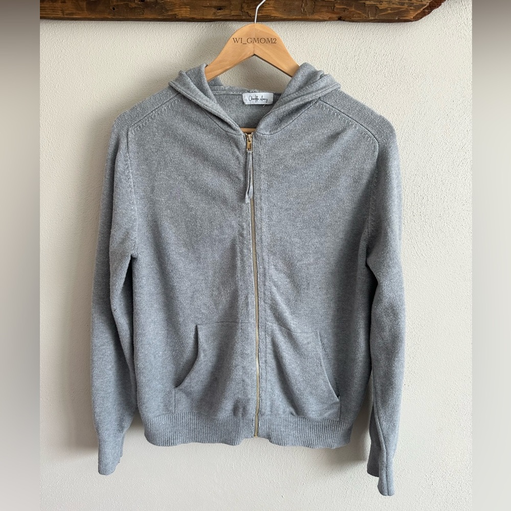 Charlotte Avery Full Zip Hooded Grey Sweater Womens Medium‎ Rayon Cashmere Nylon